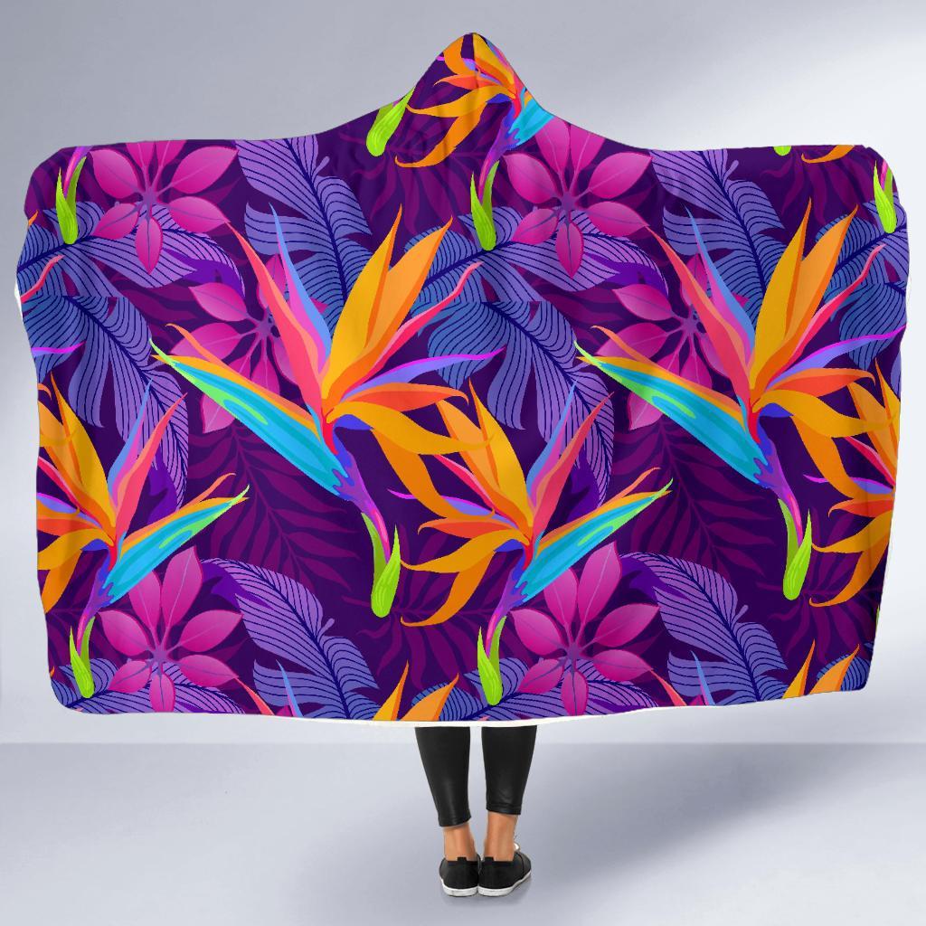 Floral Hawaiian Tropical Palm Leaves Pattern Print Hooded Blanket-grizzshop