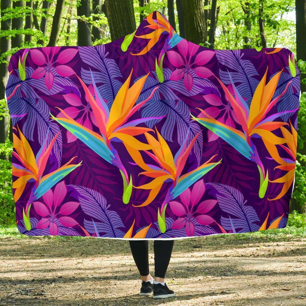 Floral Hawaiian Tropical Palm Leaves Pattern Print Hooded Blanket-grizzshop