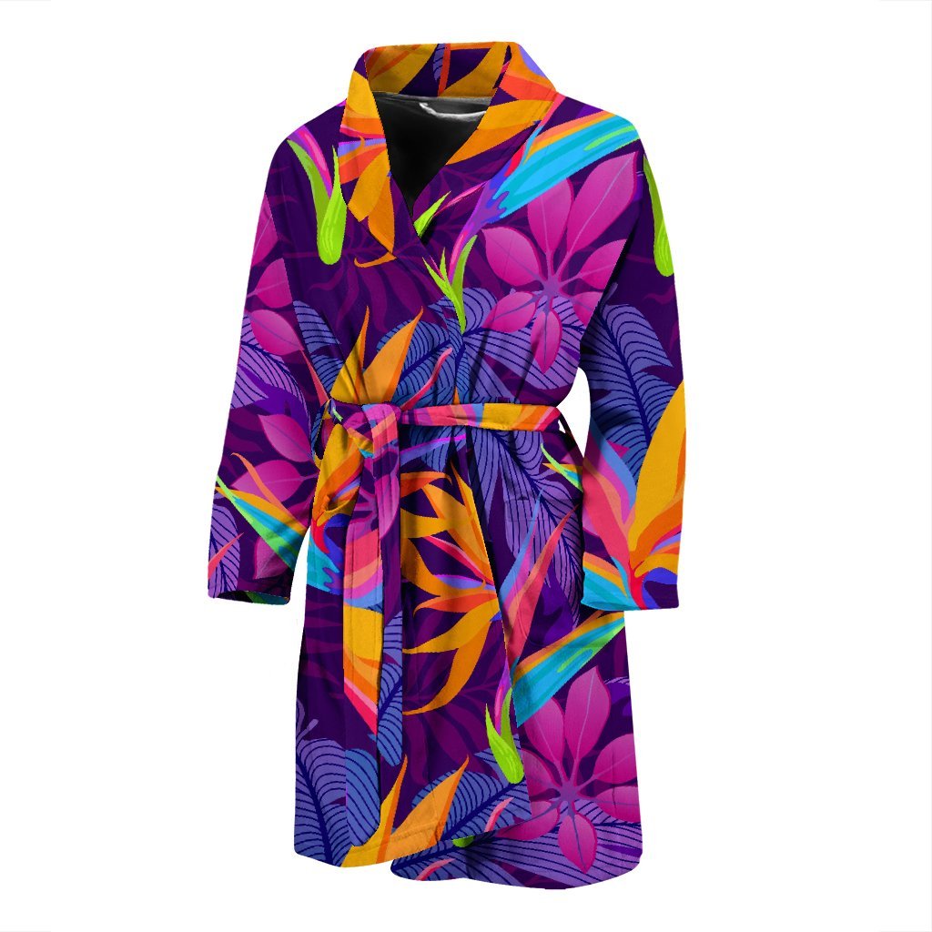 Floral Hawaiian Tropical Palm Leaves Pattern Print Men Long Robe-grizzshop