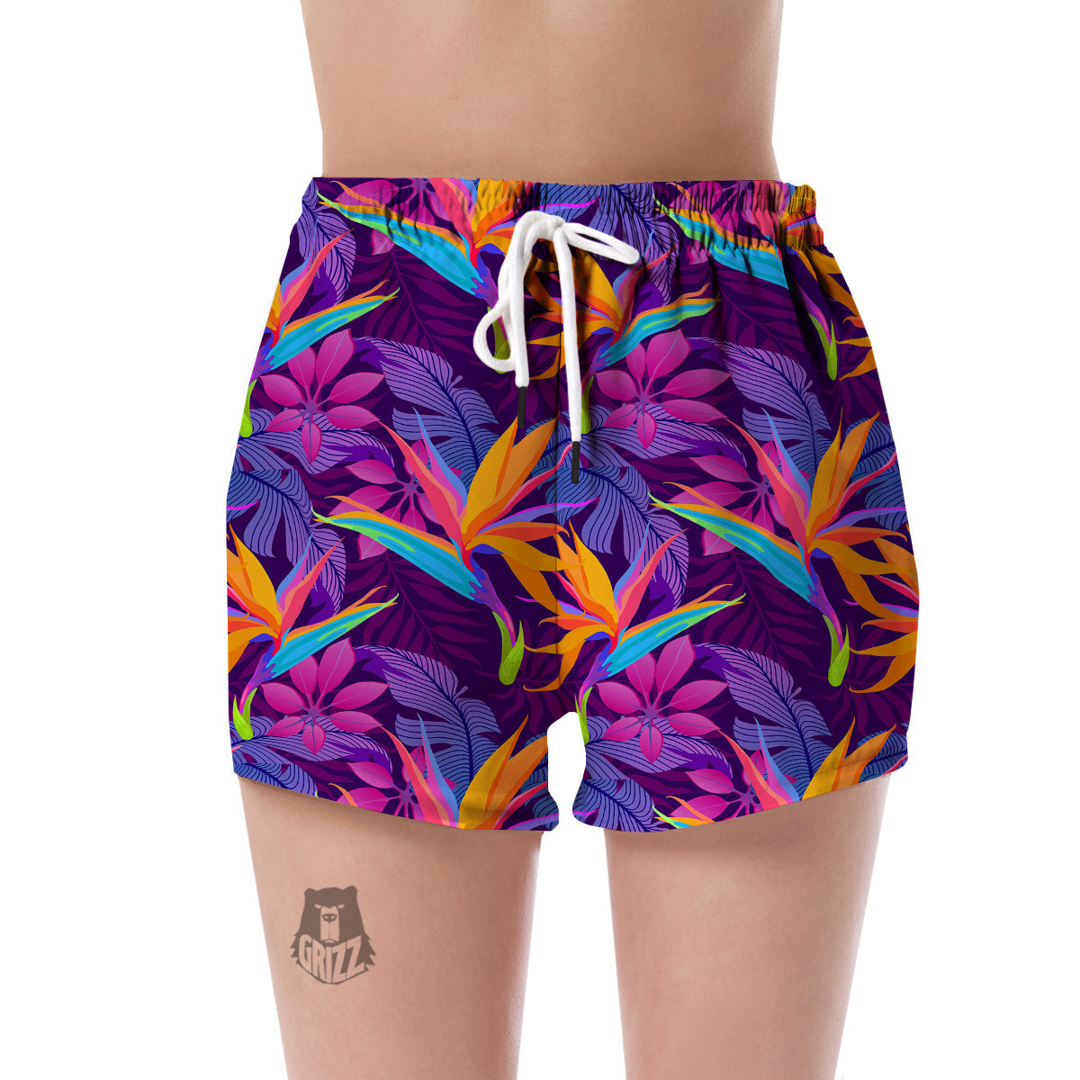 Floral Hawaiian Tropical Palm Leaves Pattern Print Women's Shorts-grizzshop
