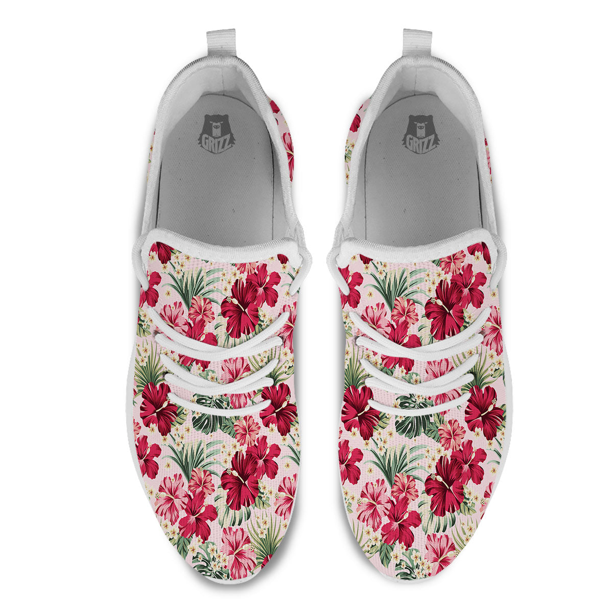 Floral Hibiscus Flower Print Pattern White Athletic Shoes-grizzshop