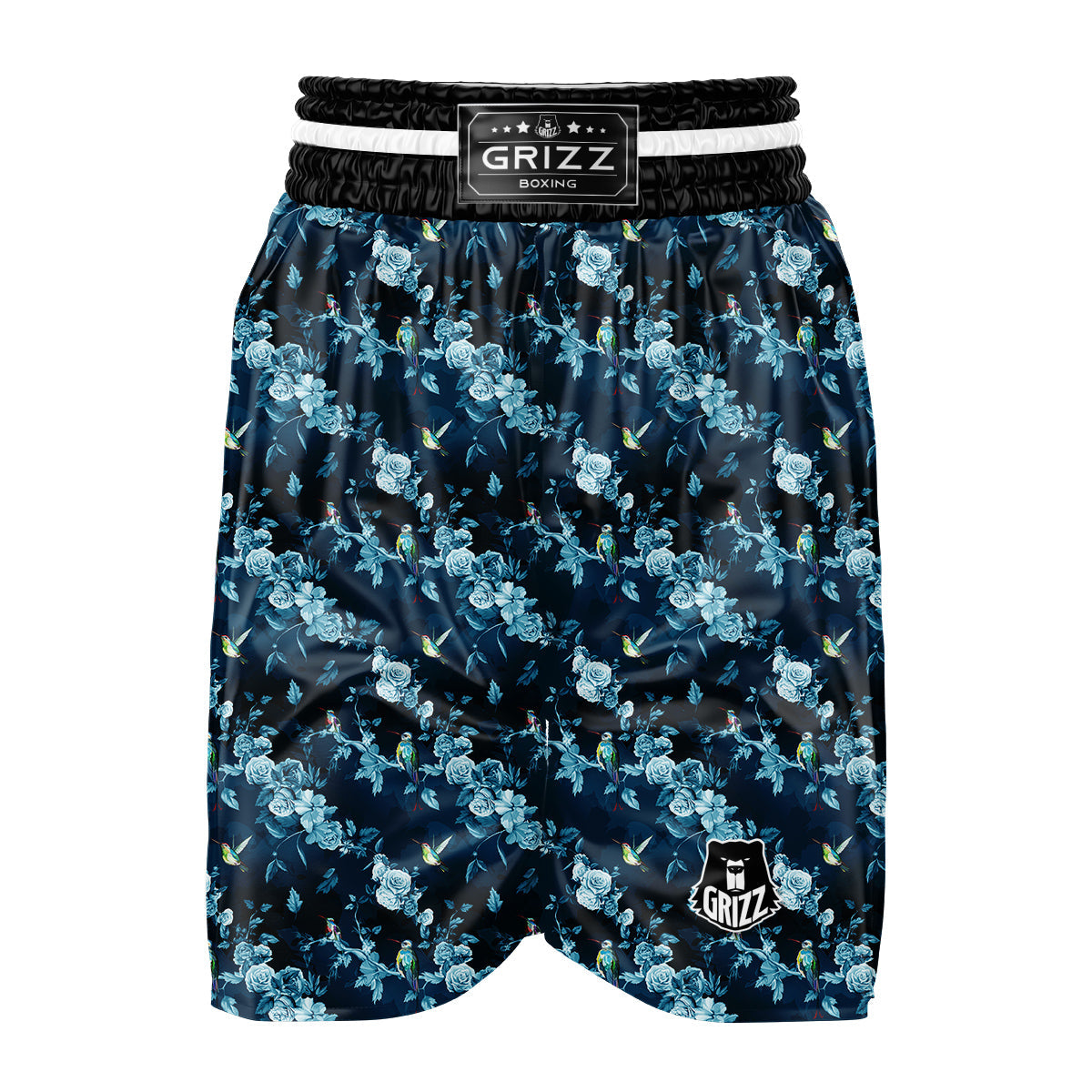 Floral Hummingbird Dark Blue Print Boxing Shorts-grizzshop