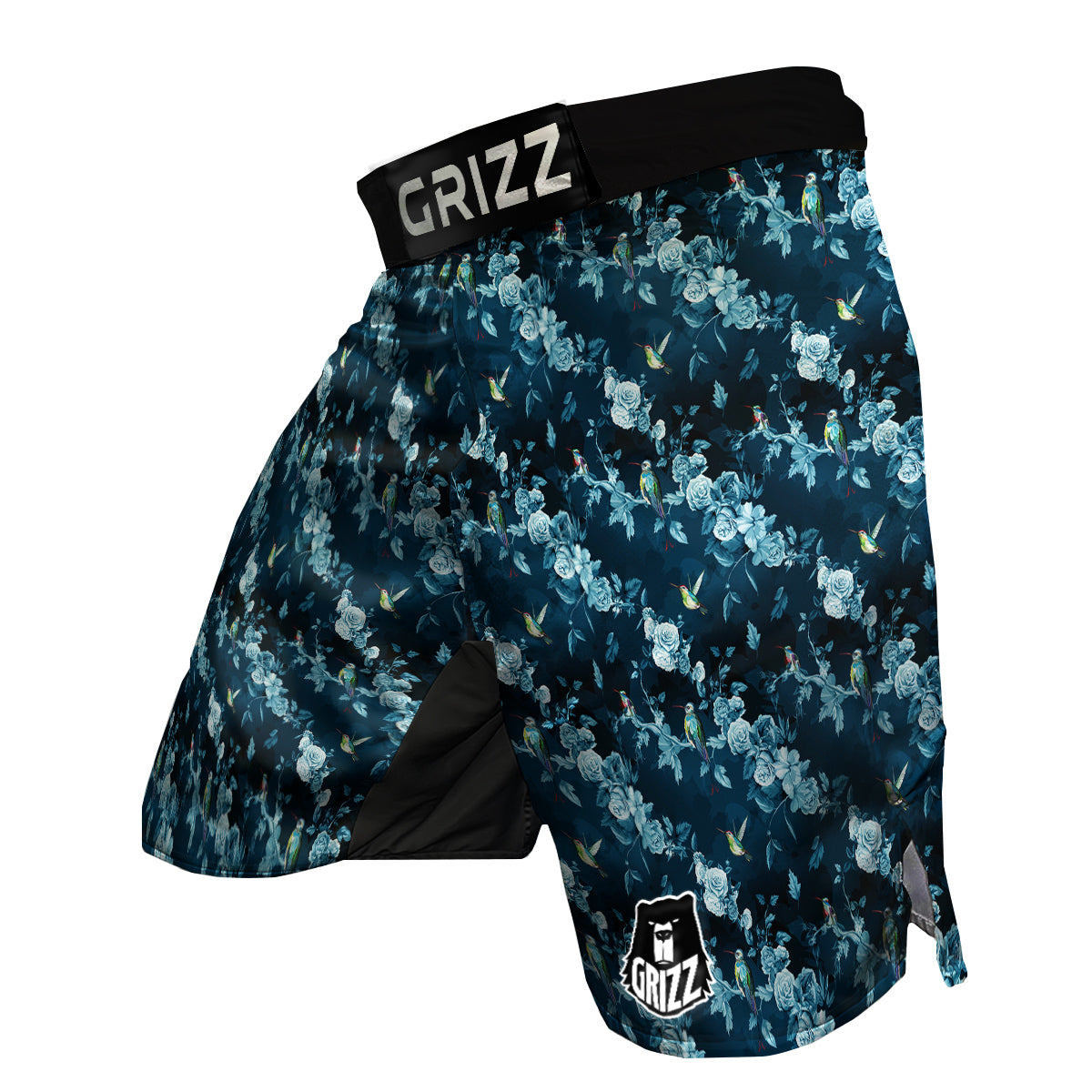 Floral Hummingbird Dark Blue Print MMA Shorts-grizzshop