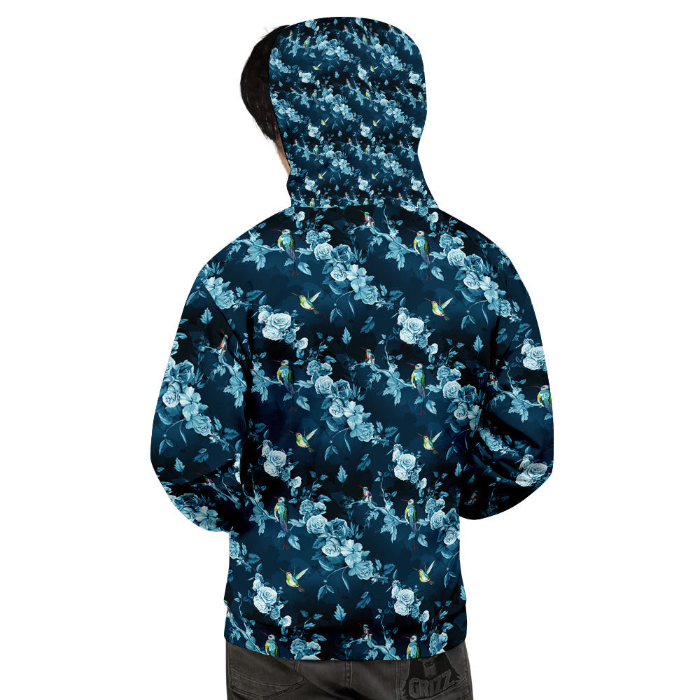 Floral Hummingbird Dark Blue Print Men's Hoodie-grizzshop