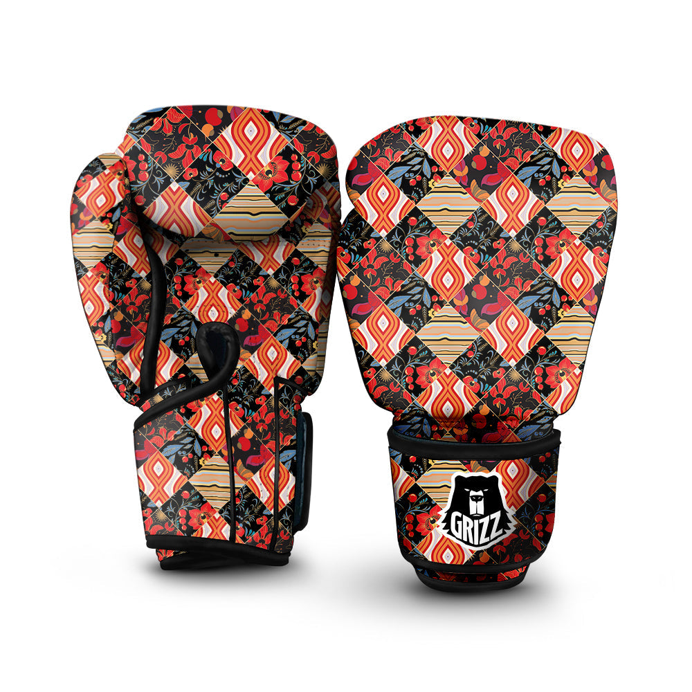 Floral Indian Patchwork Print Pattern Boxing Gloves-grizzshop
