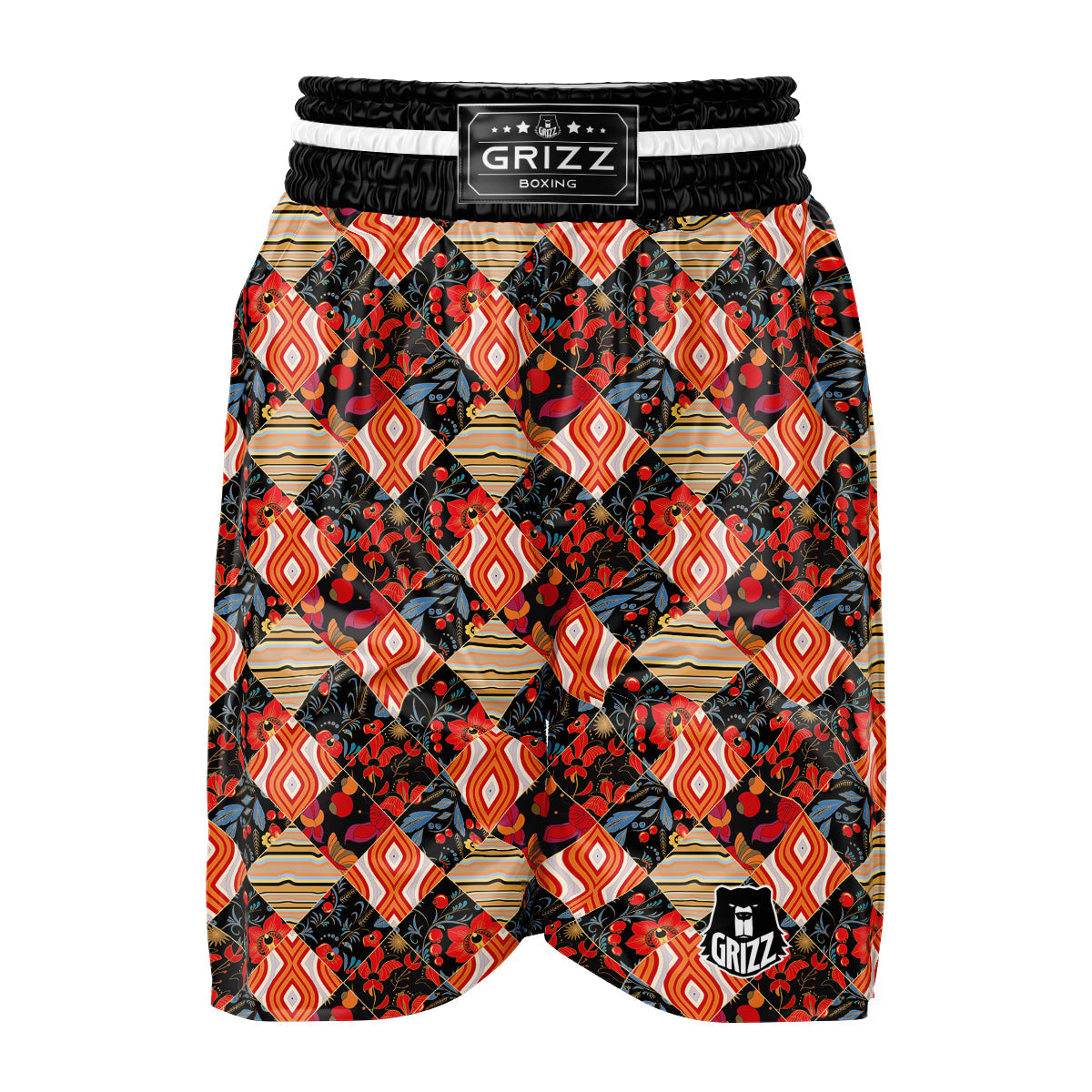 Floral Indian Patchwork Print Pattern Boxing Shorts-grizzshop
