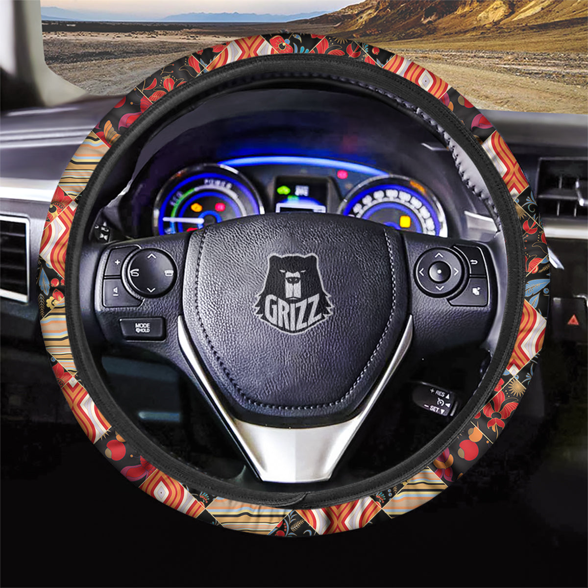 Floral Indian Patchwork Print Pattern Car Steering Wheel Cover-grizzshop