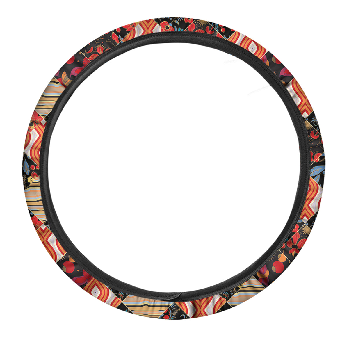 Floral Indian Patchwork Print Pattern Car Steering Wheel Cover-grizzshop