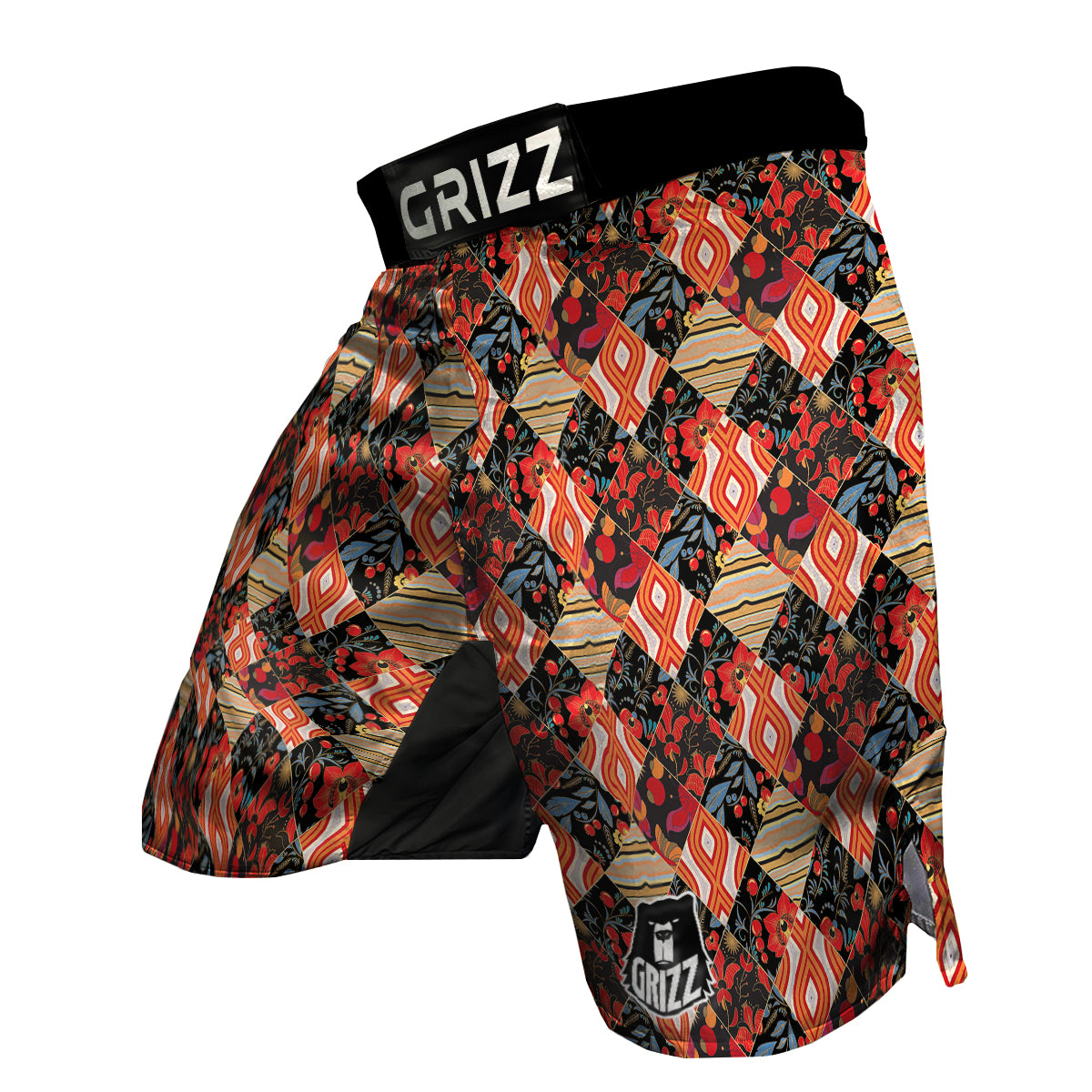 Floral Indian Patchwork Print Pattern MMA Shorts-grizzshop