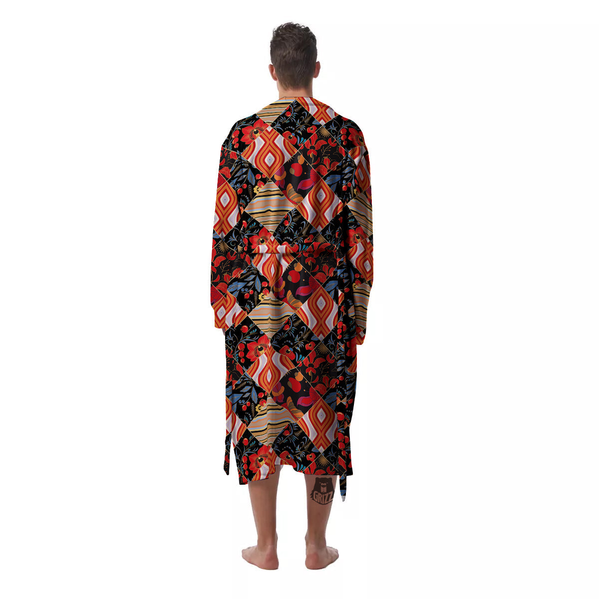 Floral Indian Patchwork Print Pattern Men's Robe-grizzshop