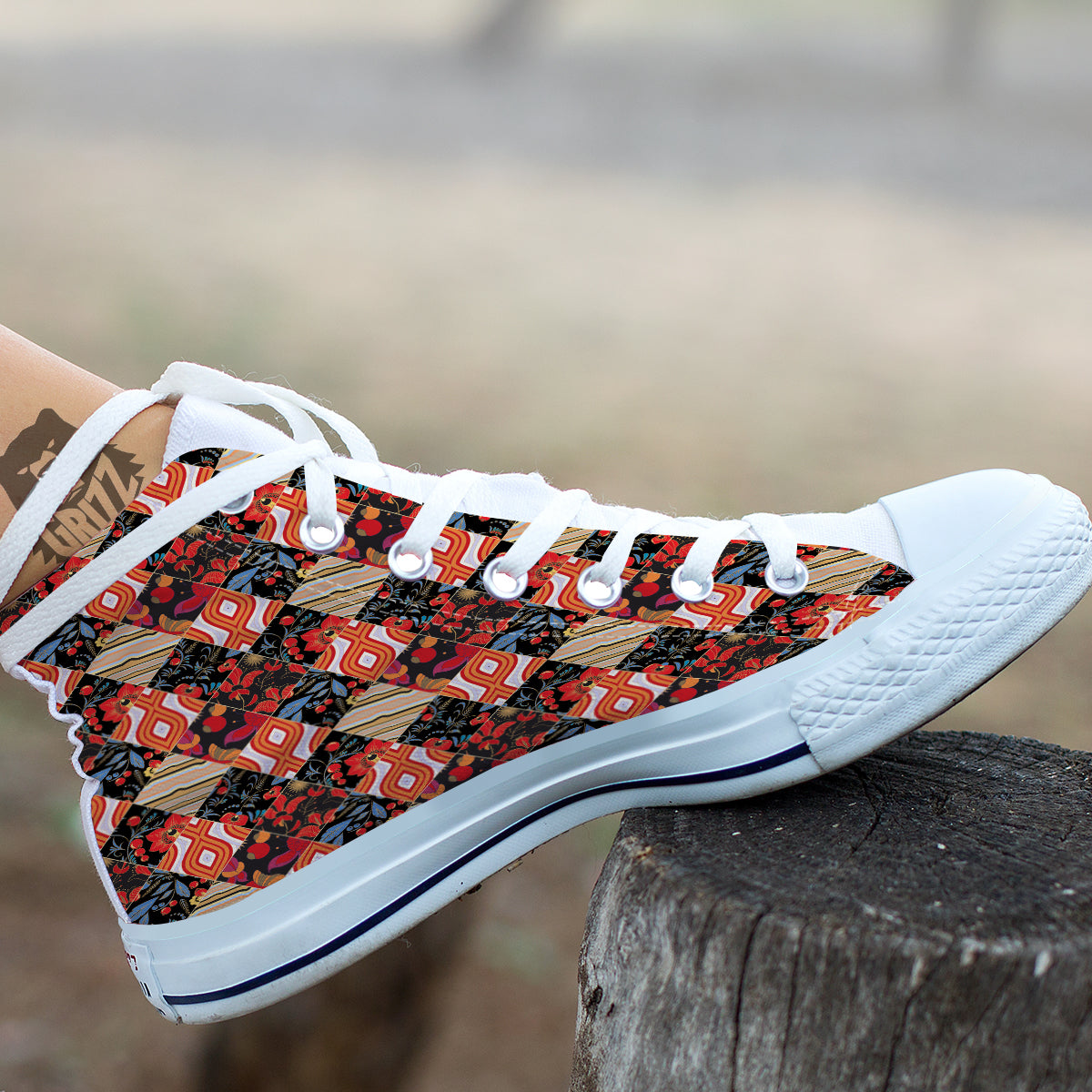 Floral Indian Patchwork Print Pattern White High Top Shoes-grizzshop