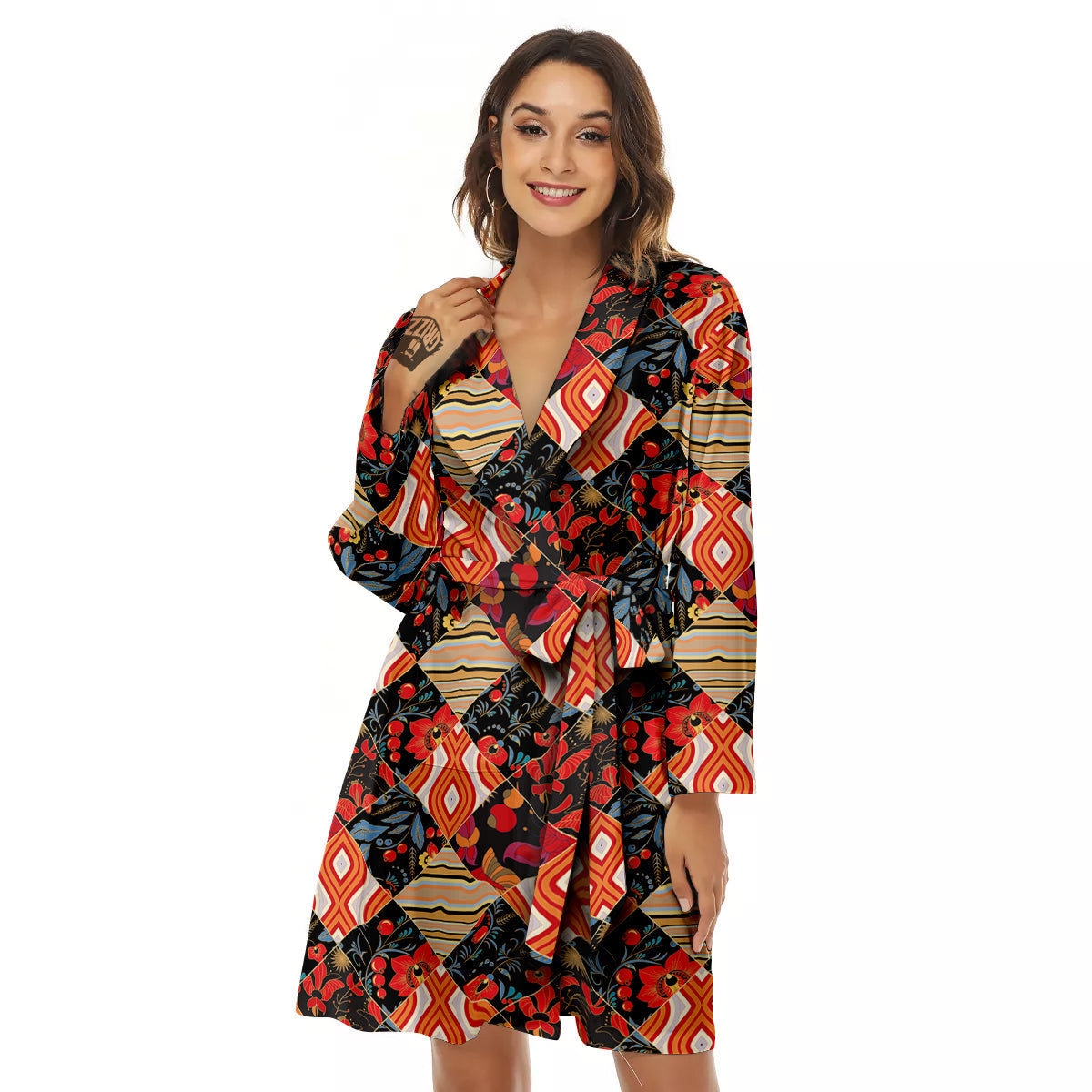 Floral Indian Patchwork Print Pattern Women's Robe-grizzshop