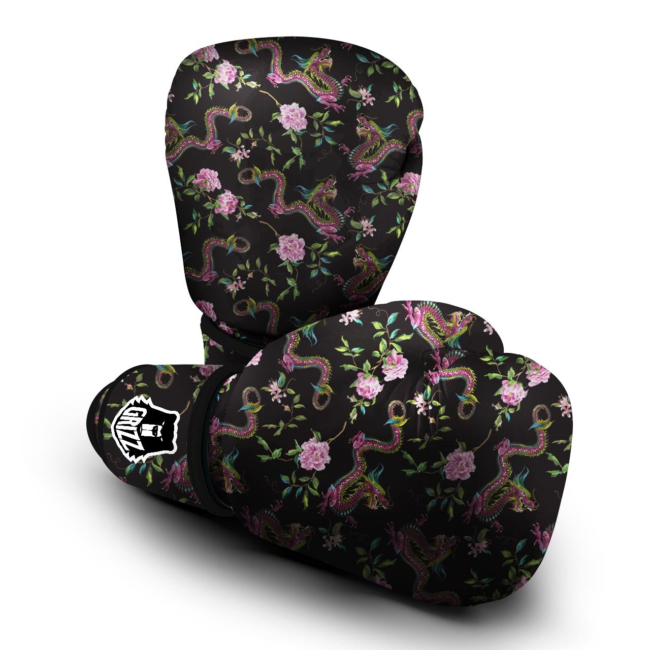 Floral Janpanese Dragon Print Boxing Gloves-grizzshop