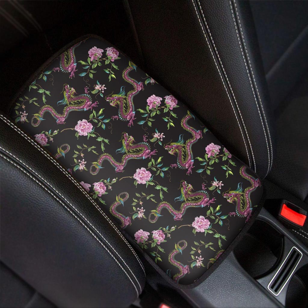 Floral Janpanese Dragon Print Car Console Cover-grizzshop