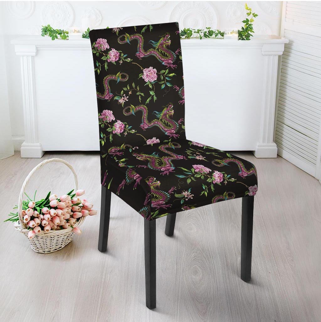 Floral Janpanese Dragon Print Chair Cover-grizzshop