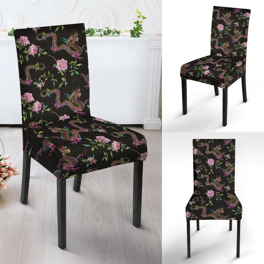 Floral Janpanese Dragon Print Chair Cover-grizzshop