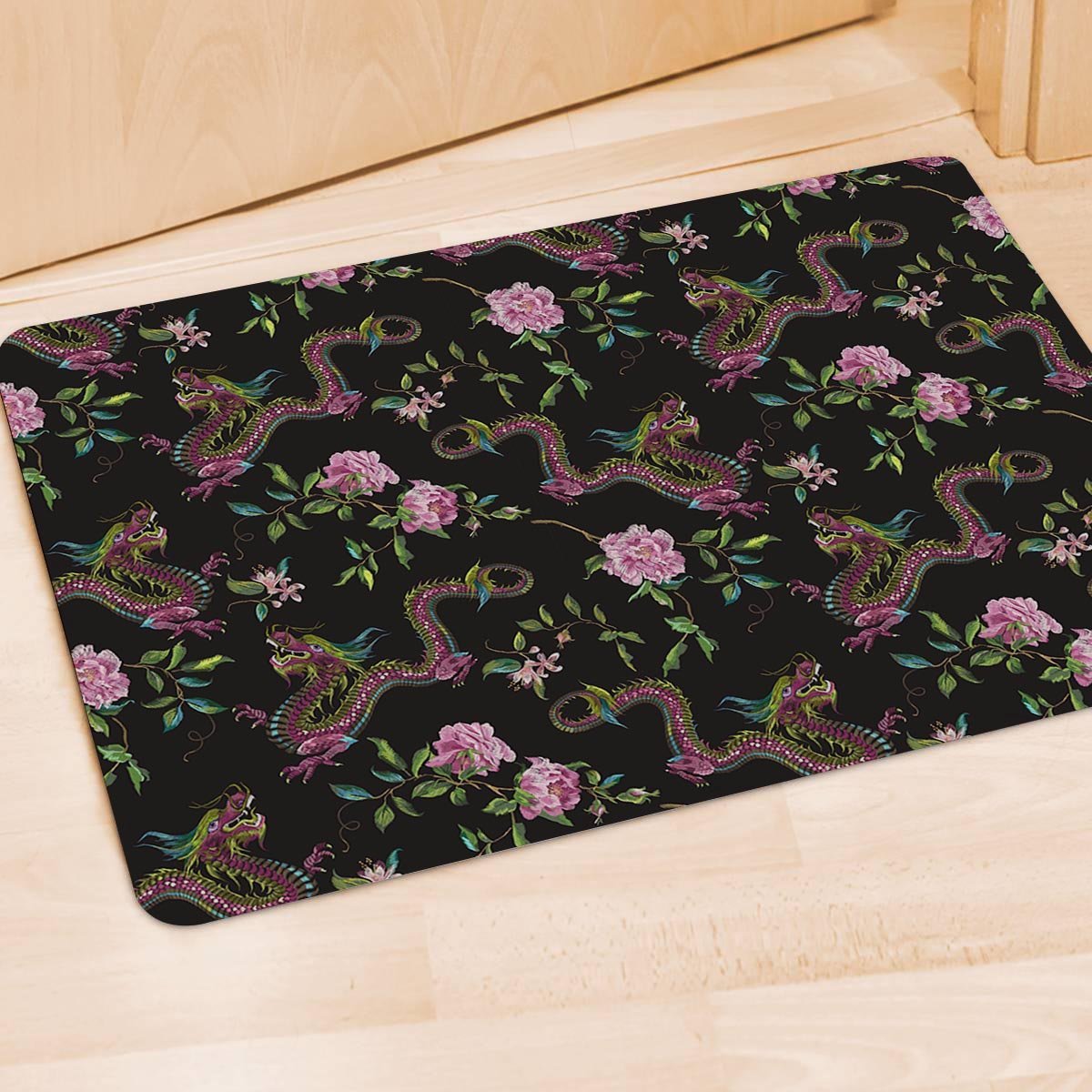 Floral Janpanese Dragon Print Door Mat-grizzshop