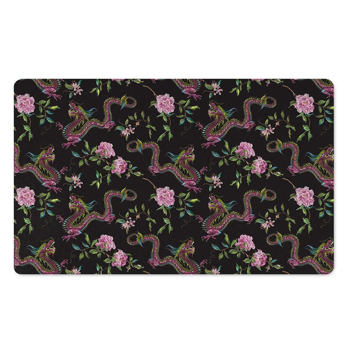 Floral Janpanese Dragon Print Door Mat-grizzshop