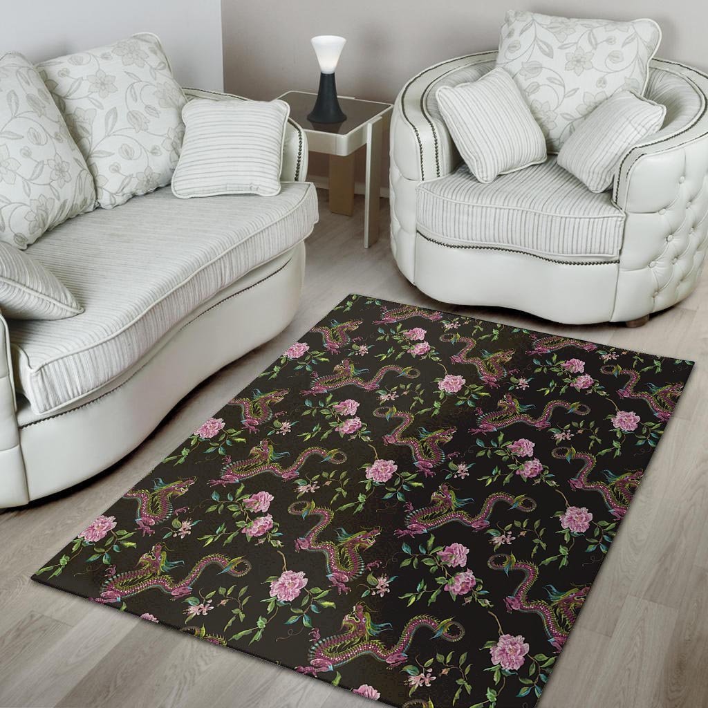 Floral Janpanese Dragon Print Floor Mat-grizzshop