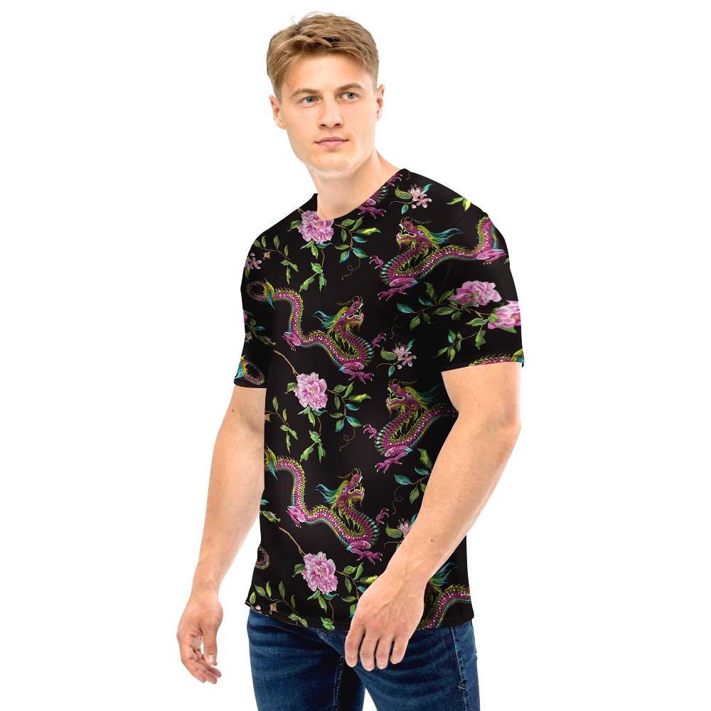 Floral Janpanese Dragon Print Men T Shirt-grizzshop