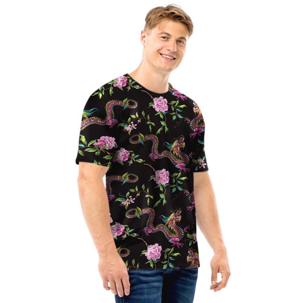 Floral Janpanese Dragon Print Men T Shirt-grizzshop