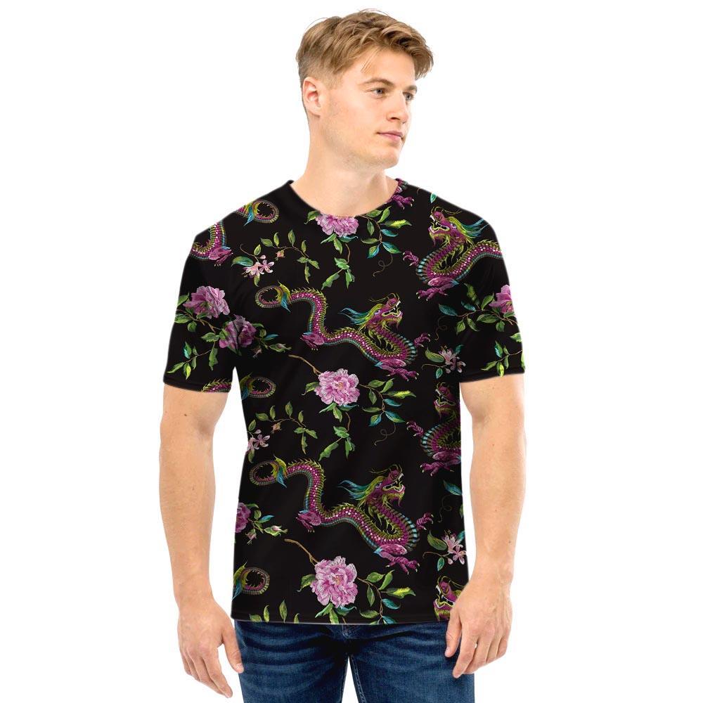 Floral Janpanese Dragon Print Men T Shirt-grizzshop