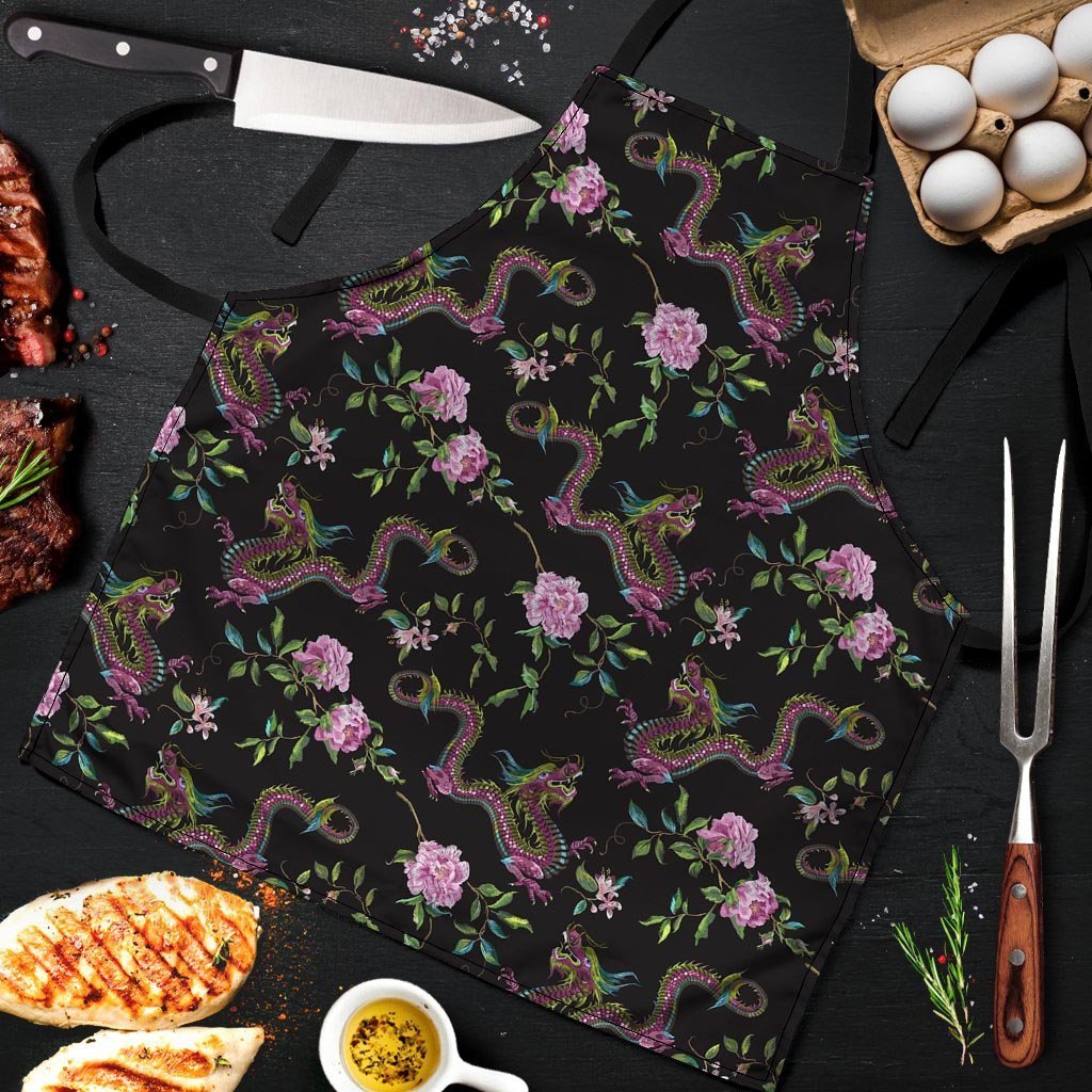 Floral Janpanese Dragon Print Men's Apron-grizzshop