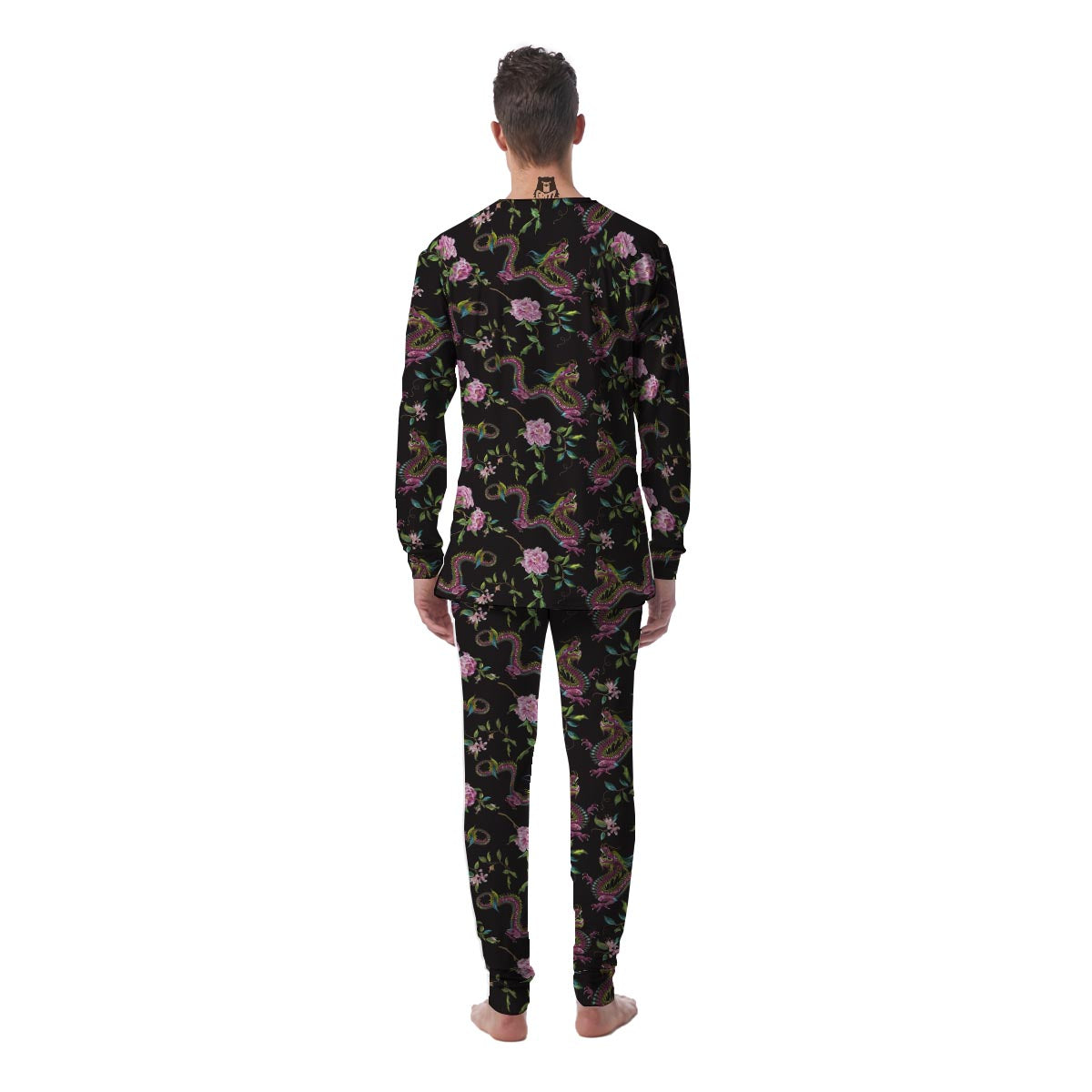 Floral Janpanese Dragon Print Men's Pajamas-grizzshop