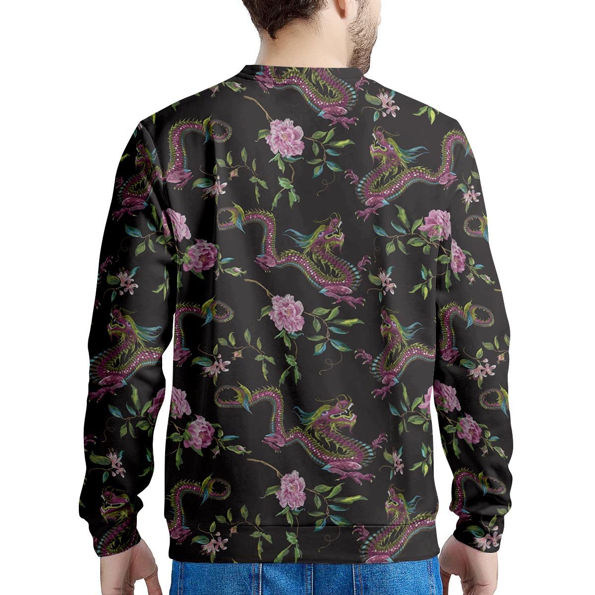 Floral Janpanese Dragon Print Men's Sweatshirt-grizzshop