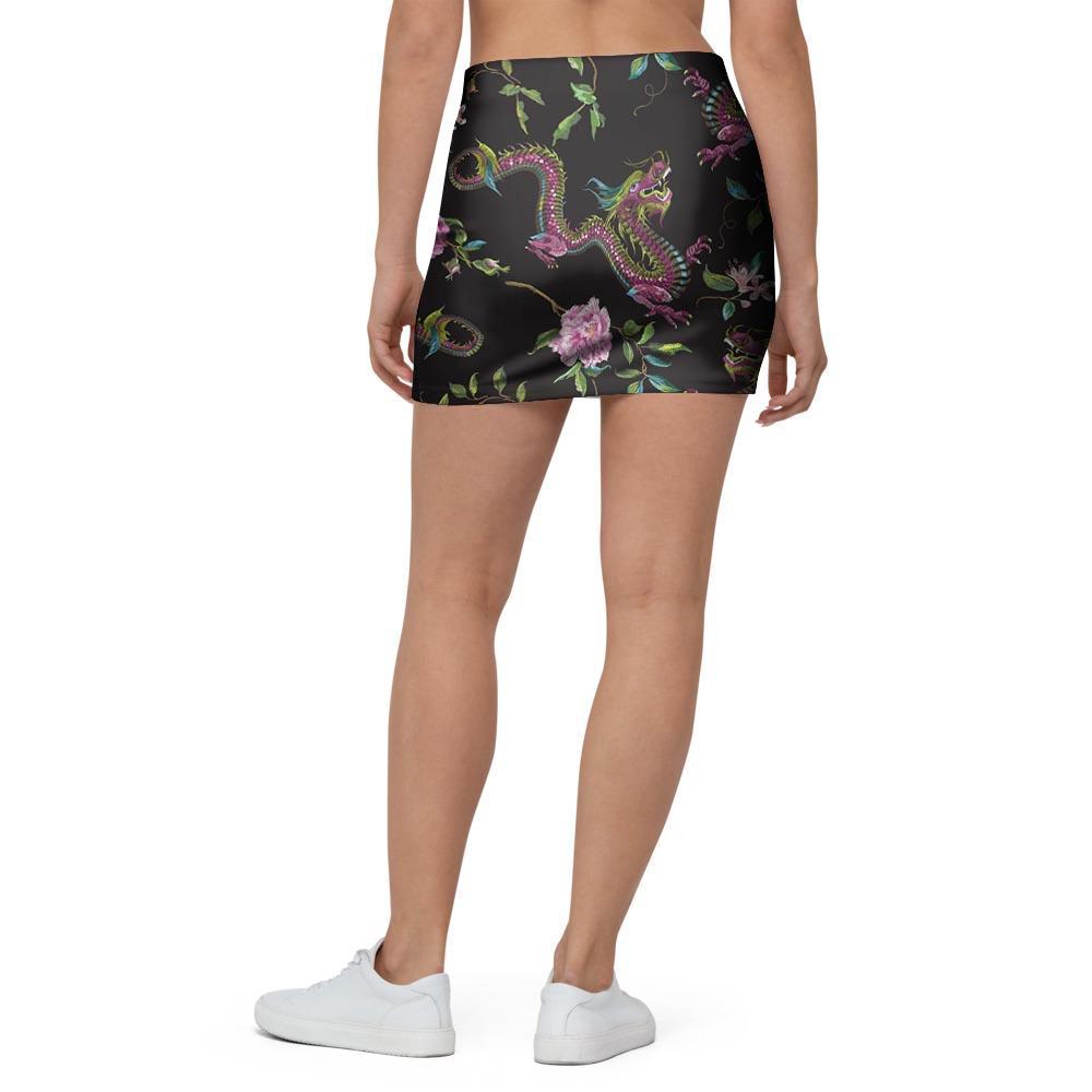 Floral Janpanese Dragon Print Mini Skirt-grizzshop