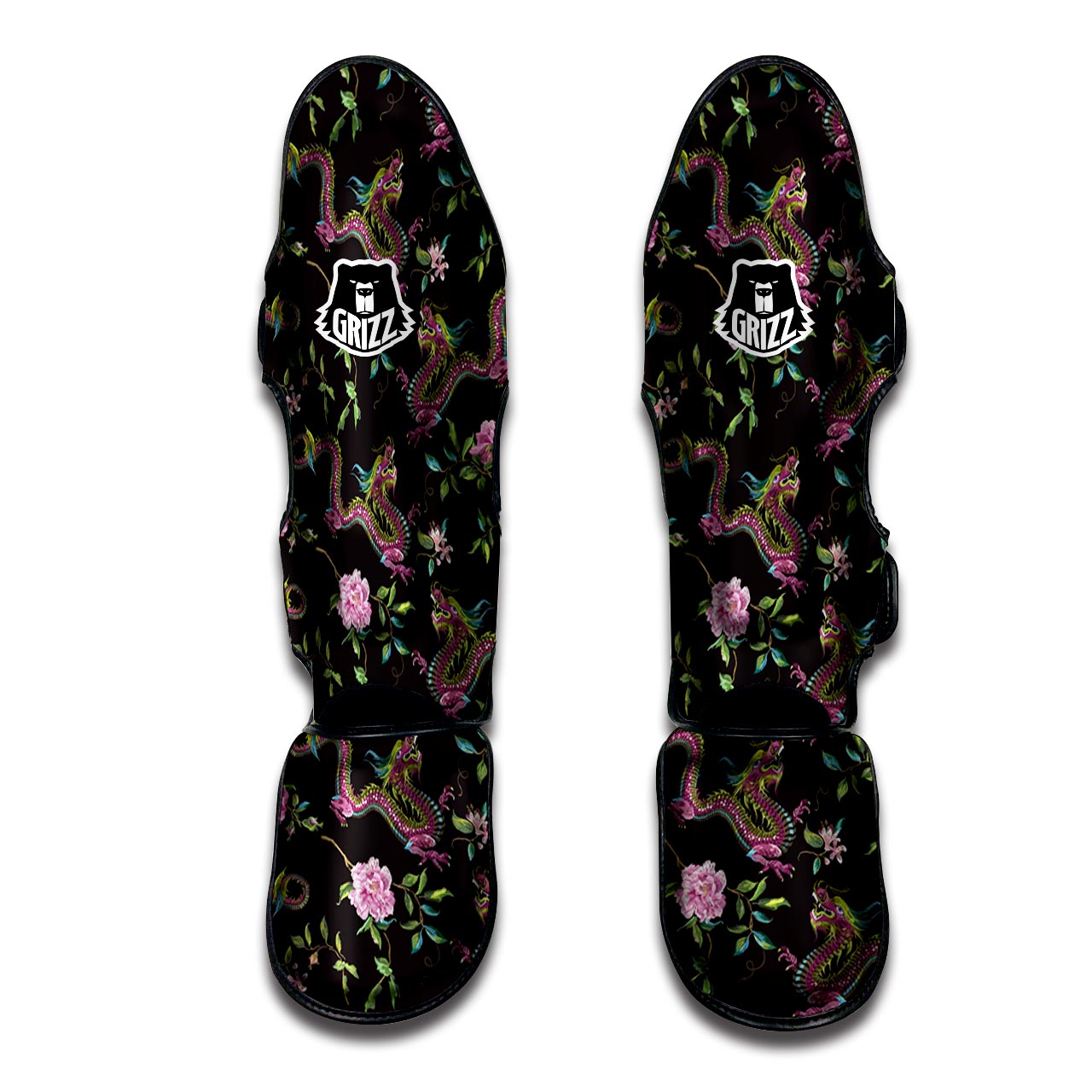 Floral Janpanese Dragon Print Muay Thai Shin Guard-grizzshop