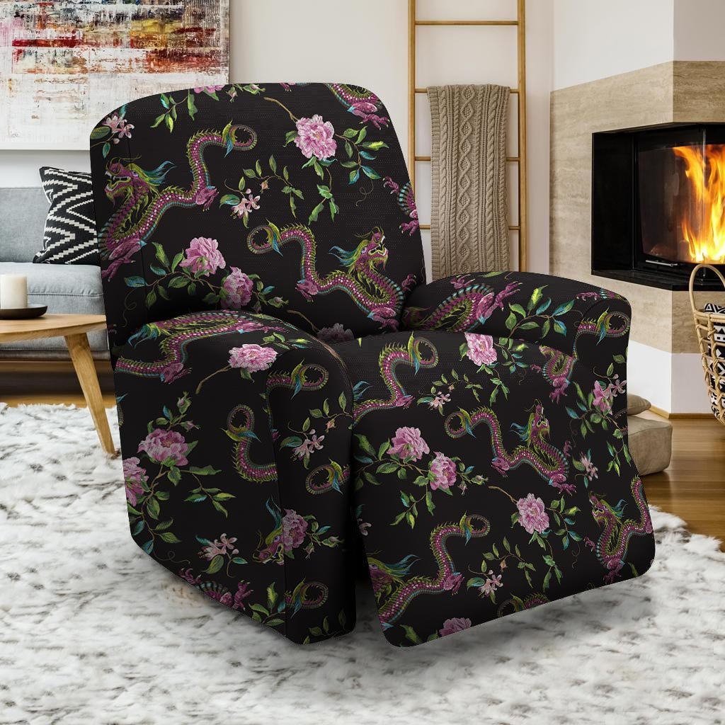 Floral Janpanese Dragon Print Recliner Cover-grizzshop