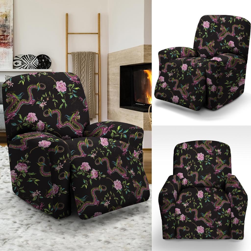 Floral Janpanese Dragon Print Recliner Cover-grizzshop