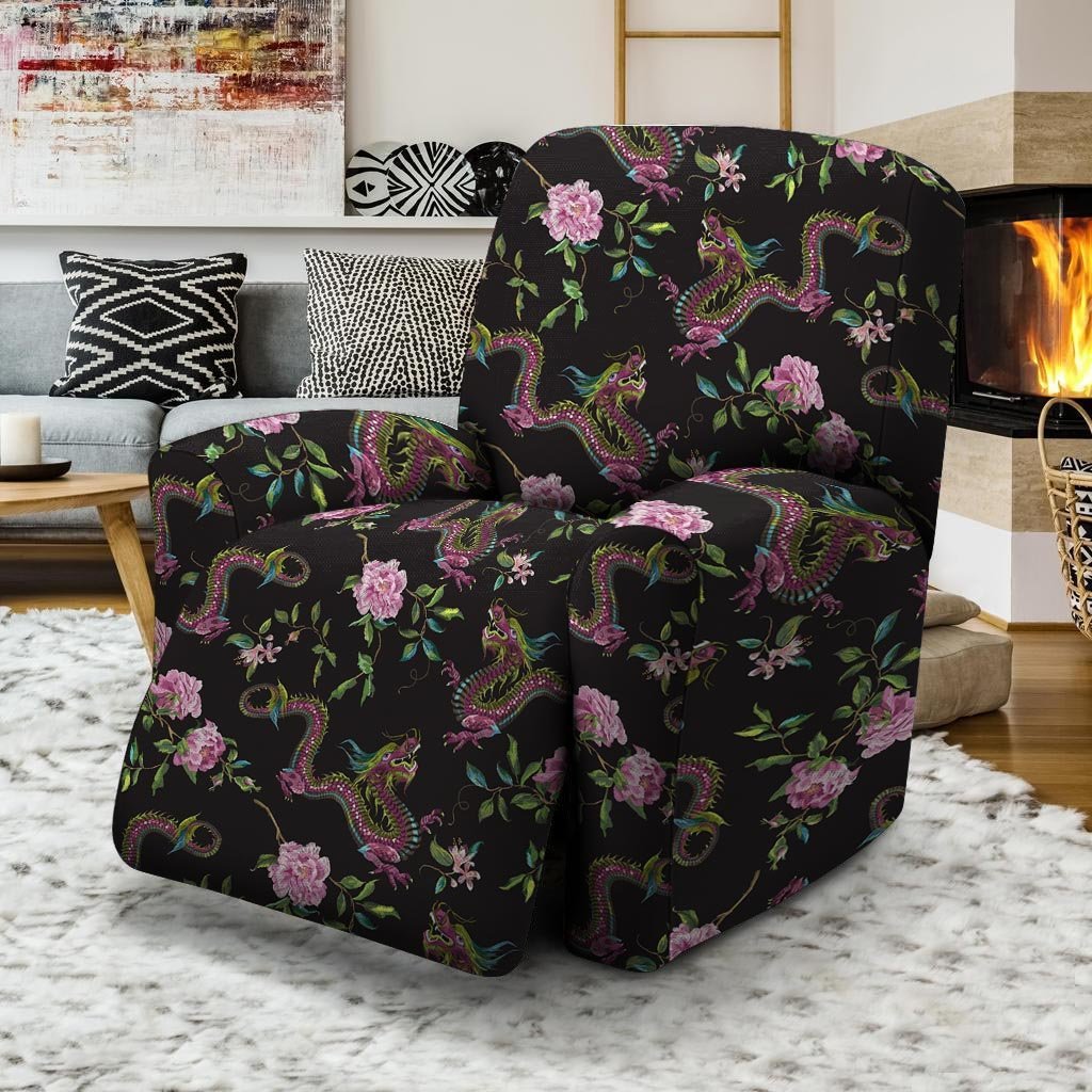 Floral Janpanese Dragon Print Recliner Cover-grizzshop