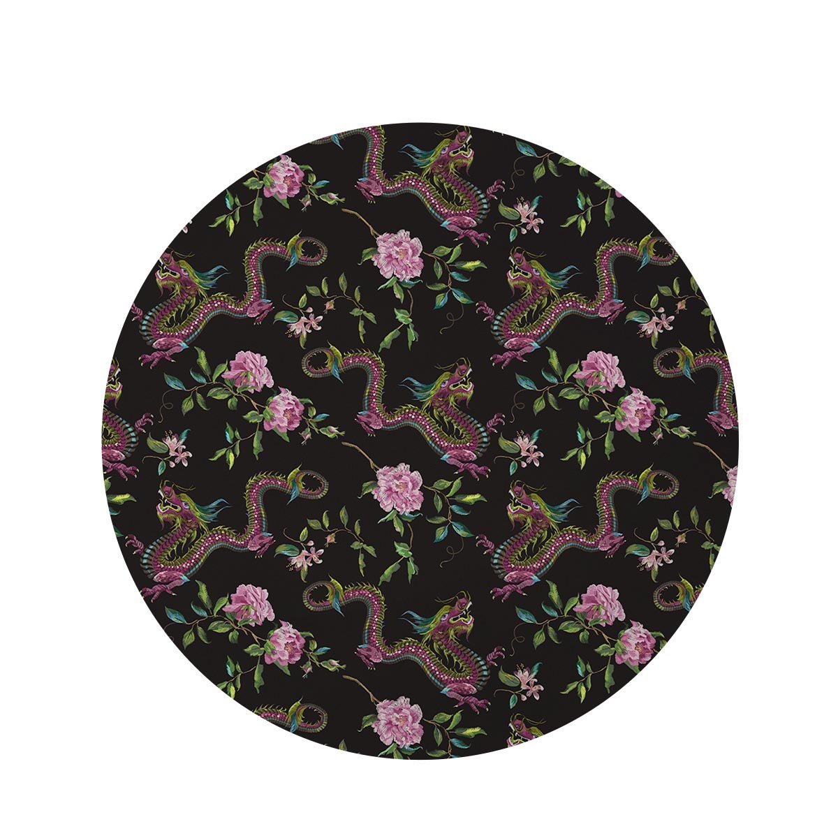 Floral Janpanese Dragon Print Round Rug-grizzshop