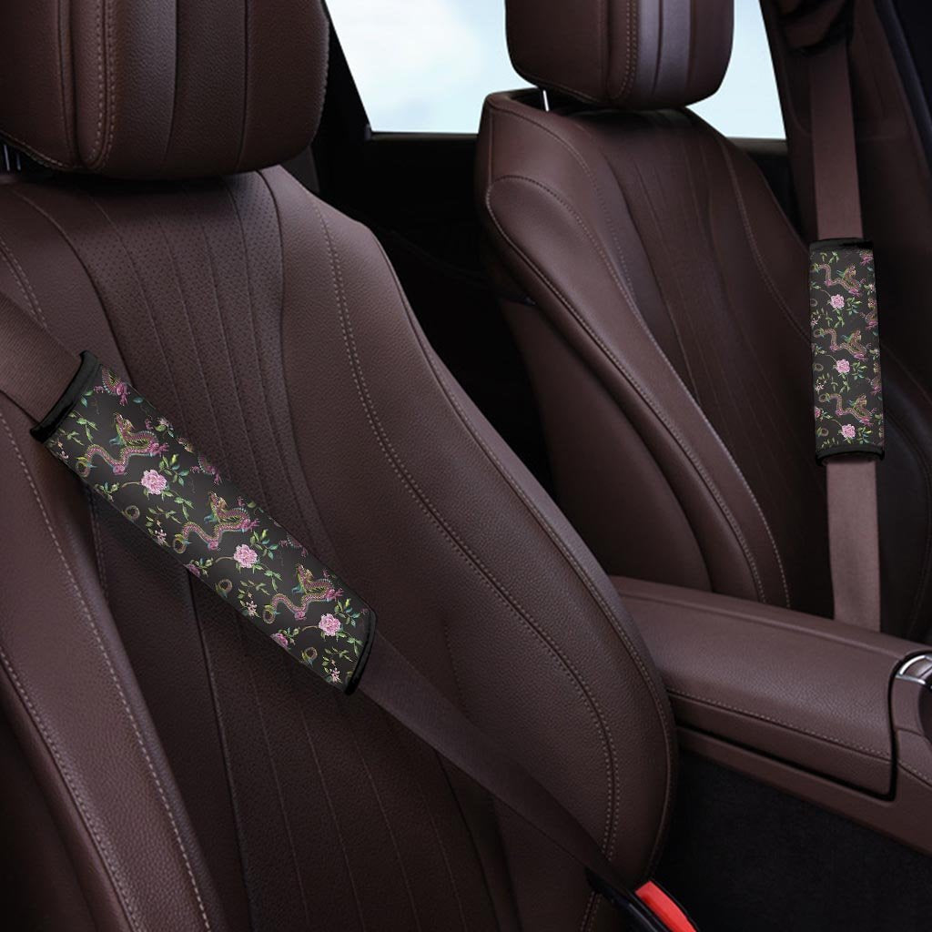 Floral Janpanese Dragon Print Seat Belt Cover-grizzshop