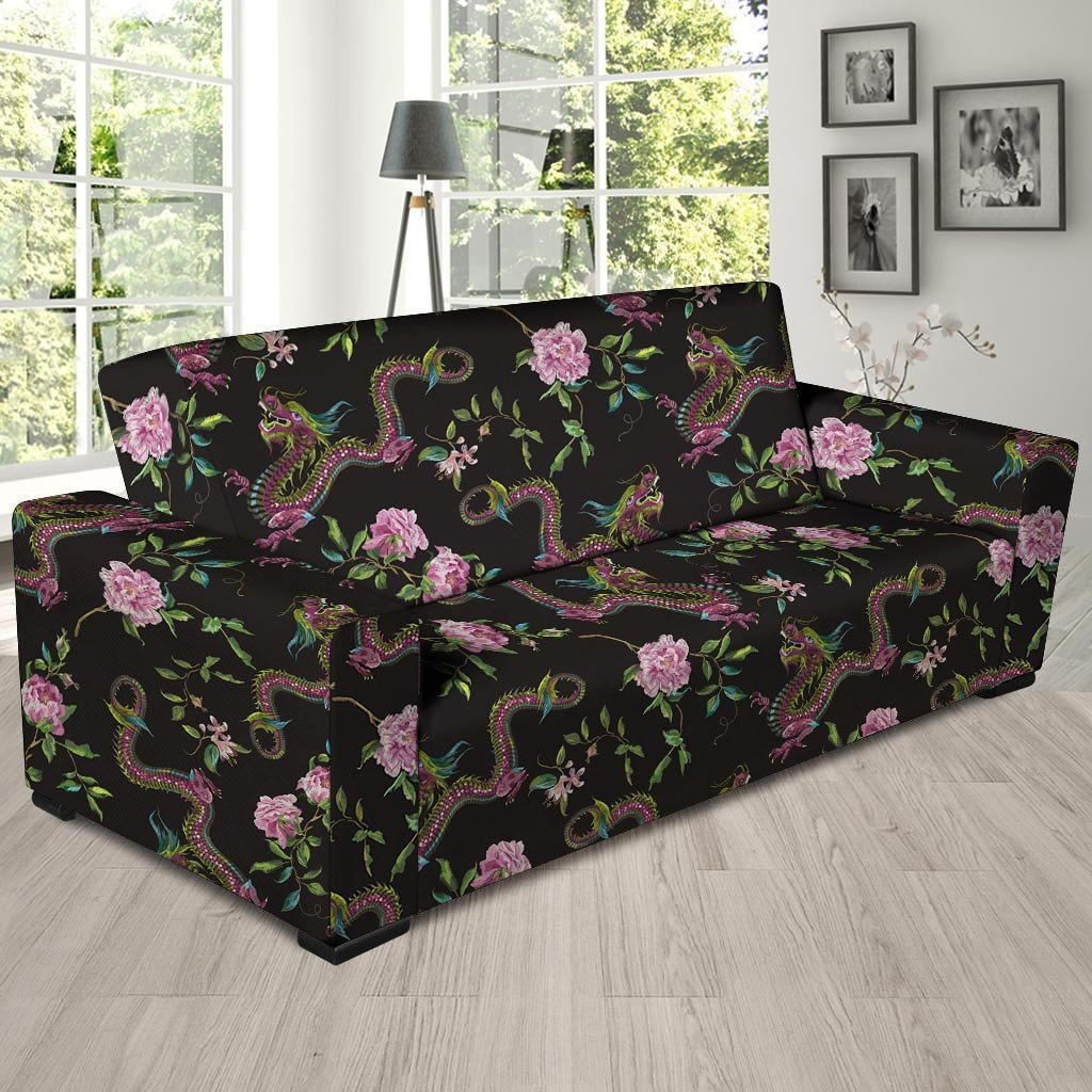 Floral Janpanese Dragon Print Sofa Cover-grizzshop