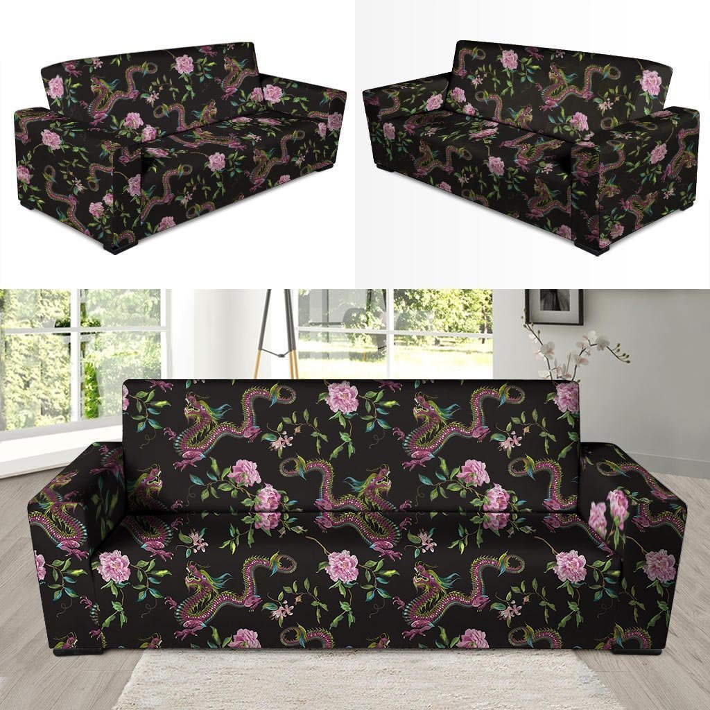 Floral Janpanese Dragon Print Sofa Cover-grizzshop