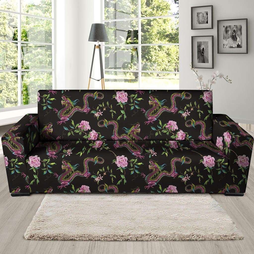 Floral Janpanese Dragon Print Sofa Cover-grizzshop