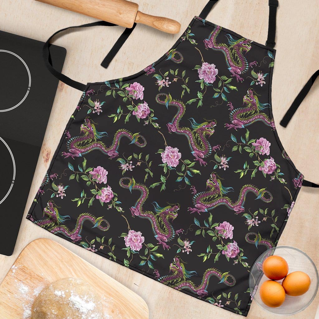 Floral Janpanese Dragon Print Women's Apron-grizzshop