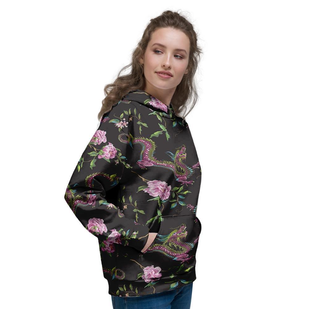 Floral Janpanese Dragon Print Women's Hoodie-grizzshop