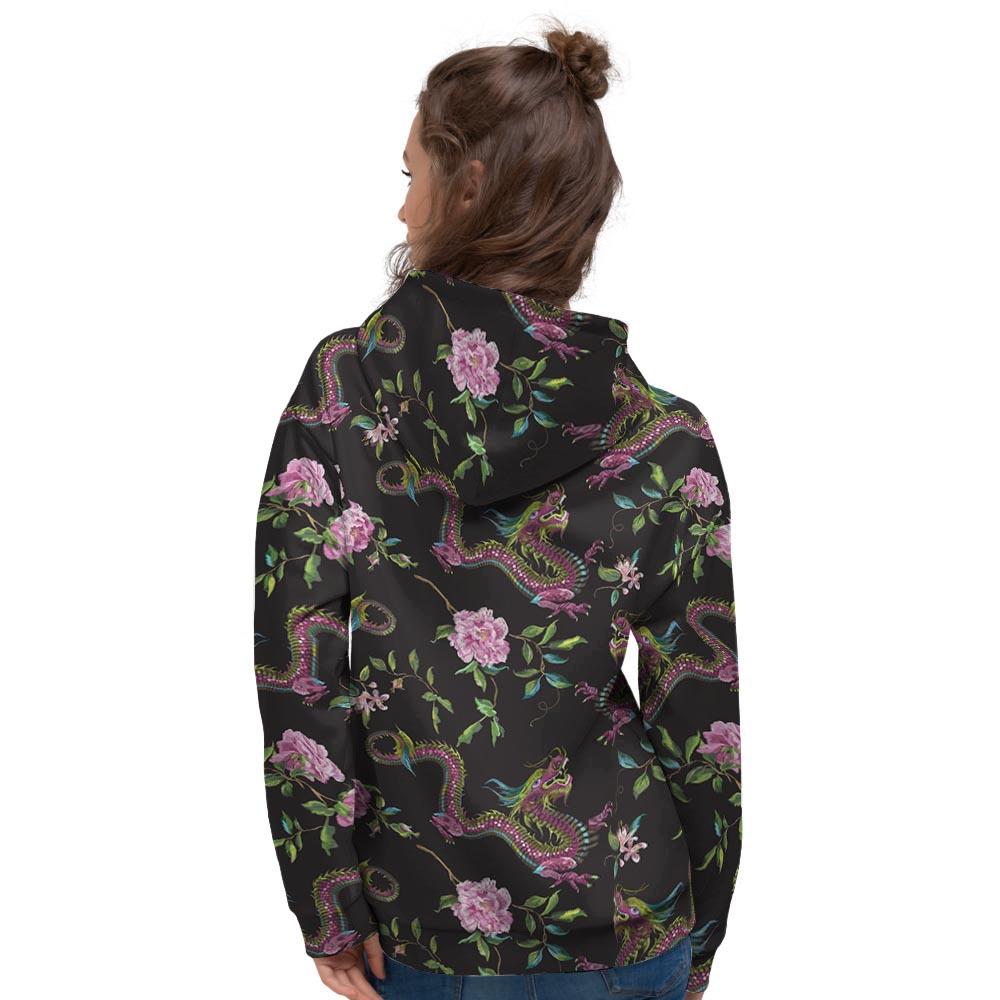 Floral Janpanese Dragon Print Women's Hoodie-grizzshop