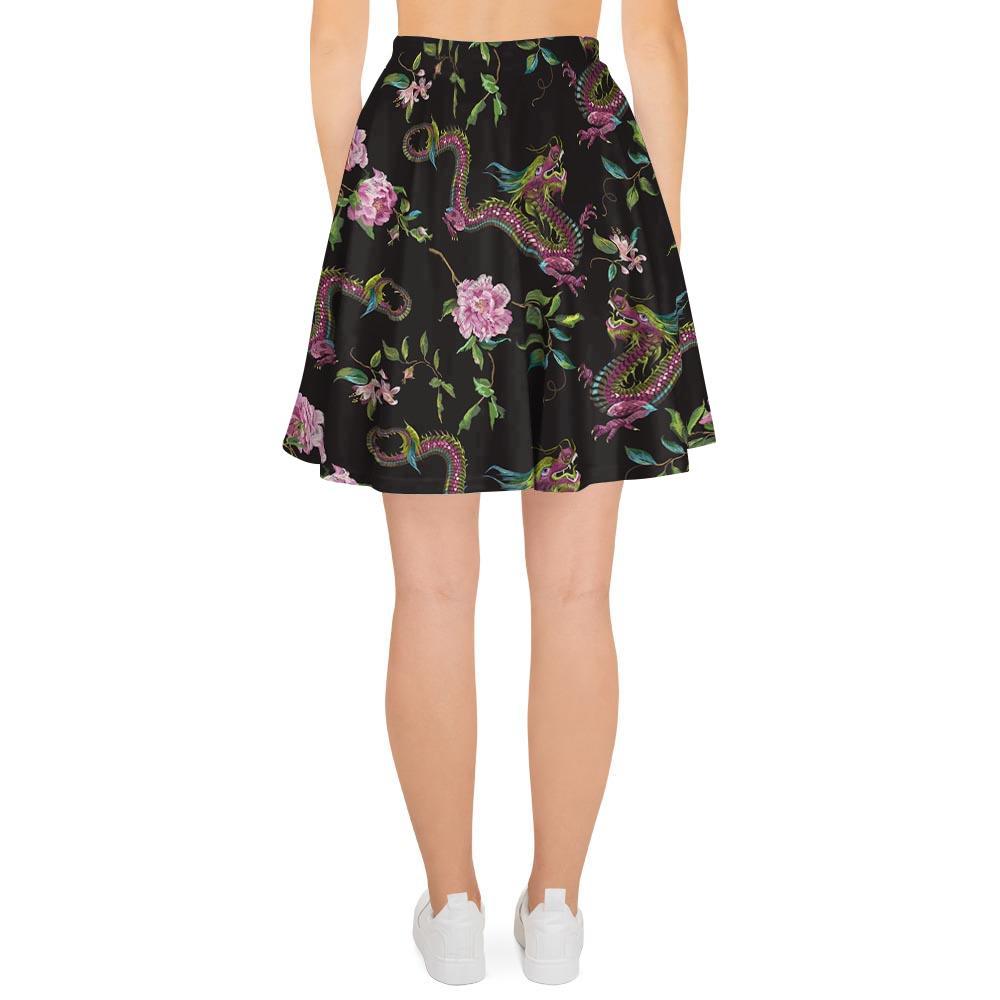 Floral Janpanese Dragon Print Women's Skirt-grizzshop
