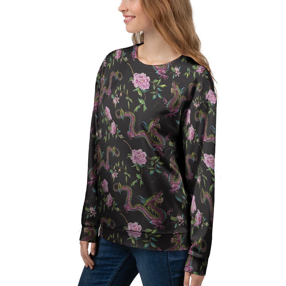 Floral Janpanese Dragon Print Women's Sweatshirt-grizzshop