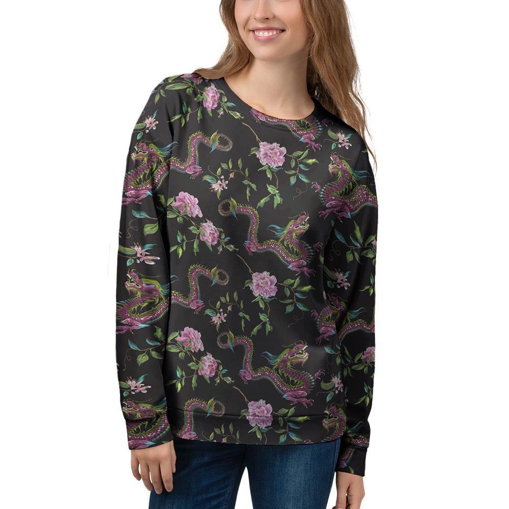 Floral Janpanese Dragon Print Women's Sweatshirt-grizzshop