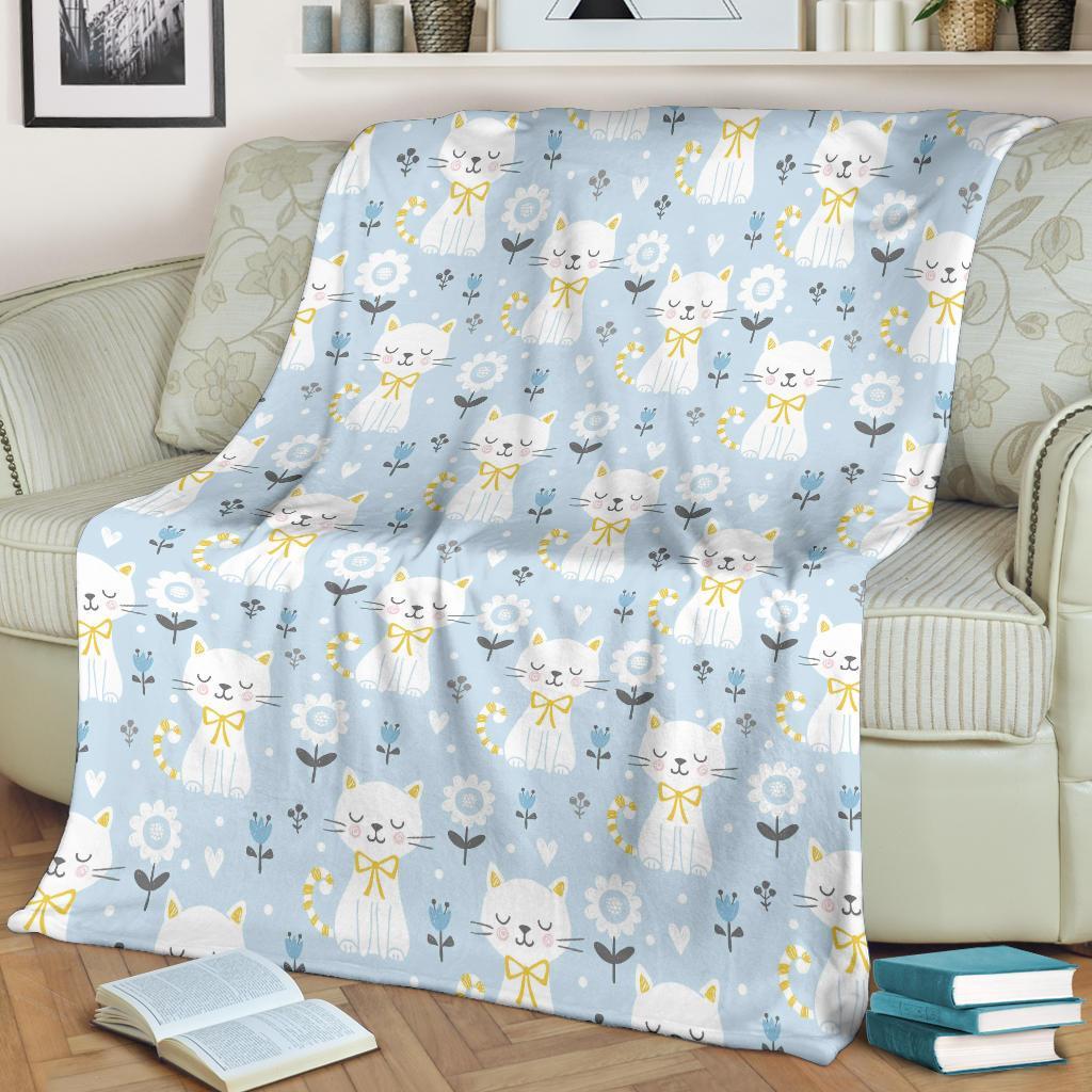 Floral Kitten Cat Pattern Print Blanket-grizzshop