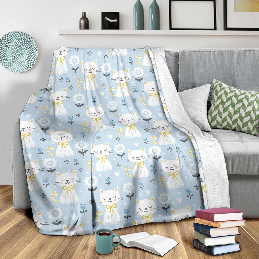 Floral Kitten Cat Pattern Print Blanket-grizzshop