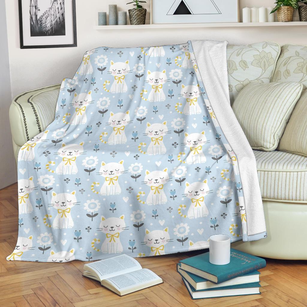 Floral Kitten Cat Pattern Print Blanket-grizzshop