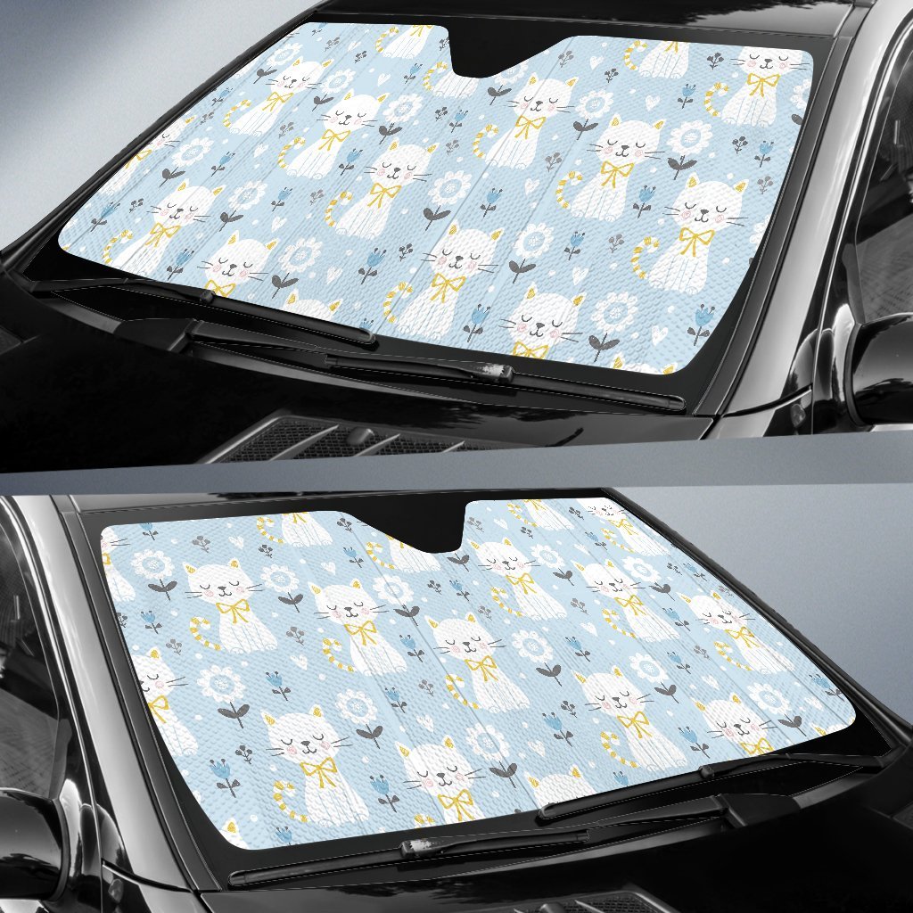 Floral Kitten Cat Pattern Print Car Sun Shade-grizzshop