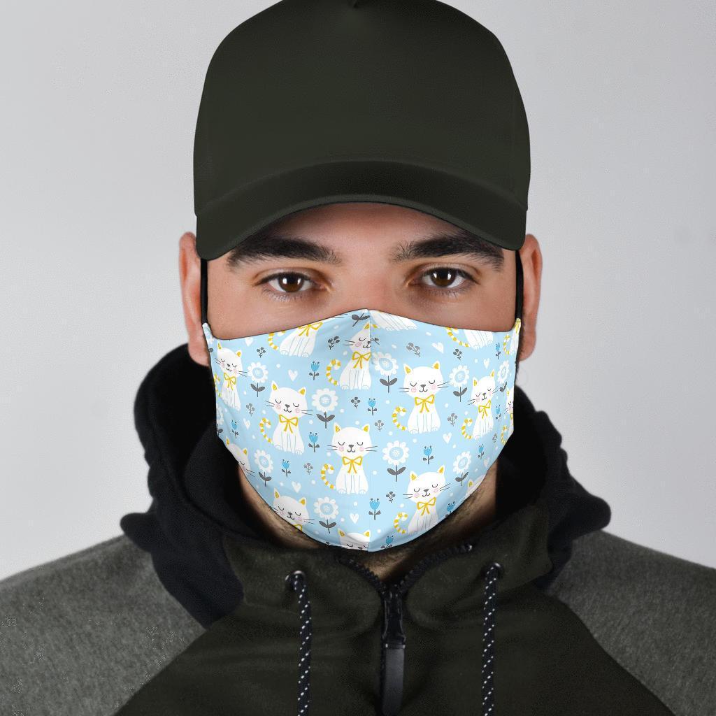 Floral Kitten Cat Pattern Print Face Mask-grizzshop